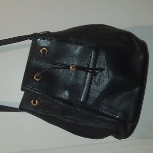 Vintage Longchamp Black Leather Bucket Handbag